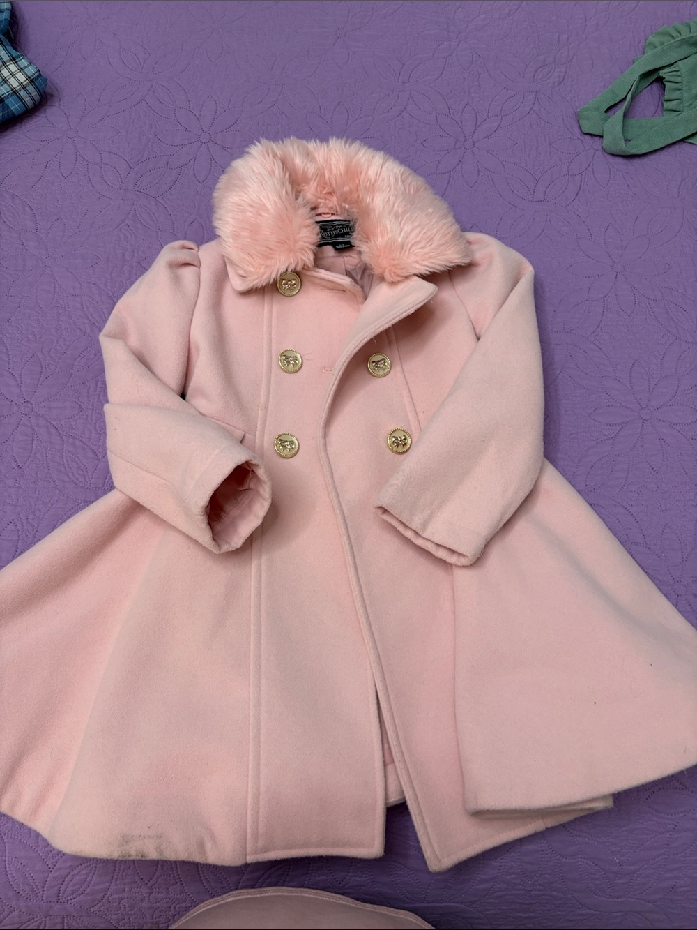 Rothschild Pink Faux-Fur Collar Double-Breasted Pea Coat